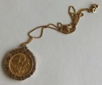 A 1963 sovereign mounted as a pendant on fine link