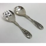 GEORG JENSEN: A pair of small silver servers with