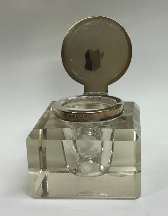 A square silver mounted and glass inkwell with hin - Image 2 of 2