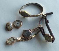 A group of 9 carat gold mounted wristwatches on ex