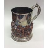 A good silver plated tankard profusely decorated w