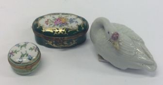 Two French porcelain pill boxes together with a mo
