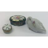 Two French porcelain pill boxes together with a mo