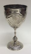 A good silver goblet with crested armorial on tape