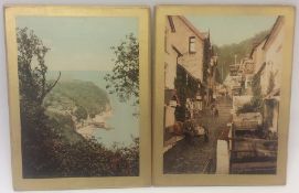 A pair of coloured photographs depicting Clovelly