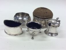 A bag containing silver salts, mustards, ring boxe