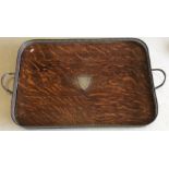 An oak and silver plated gallery tray with shield