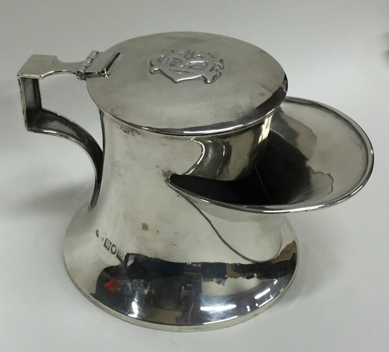 An unusual Edwardian silver hinged top shaving cup