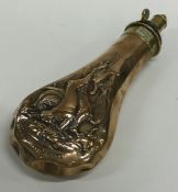 A copper shot flask decorated with animals. Est. £