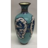 A cloisonné blue vase decorated with dragons. Appr