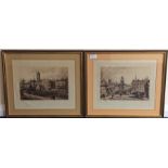 A pair of framed and glazed pen and ink sketches d