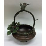 A Bergman Austrian bronze bowl decorated with bird