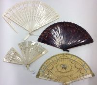 A group of four carved ivory mounted fans. Est. £2