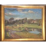 N HALBAK: A large gilt framed oil on canvas depict