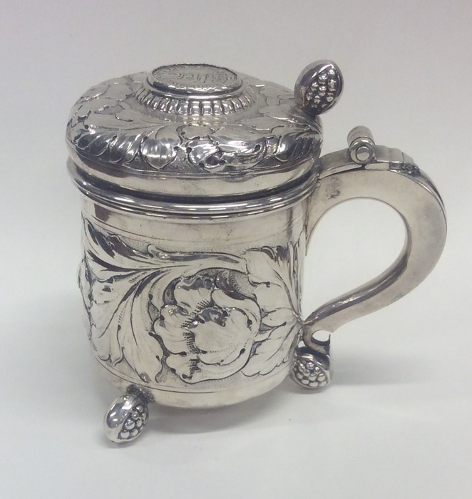 A heavy Continental silver hinged top lidded tanka