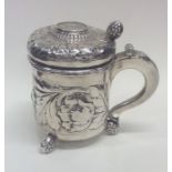 A heavy Continental silver hinged top lidded tanka