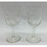 A good pair of Georgian etched glass goblets of ta