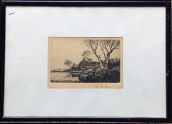 A framed and glazed monochrome etching depicting a