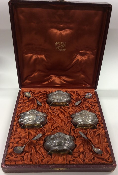 A good boxed set of four French silver salts with