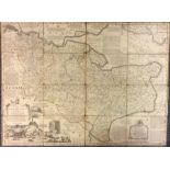 An antique map of Hertfordshire mounted on canvas