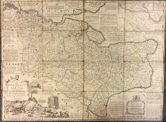 An antique map of Hertfordshire mounted on canvas