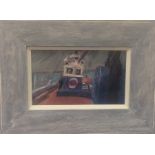 ROBERT JONES (b. 1943): A framed and glazed oil on board ent