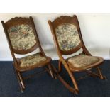 A pair of carved folding rocking chairs. Est. £50