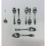 A bag containing numerous silver teaspoons. Variou