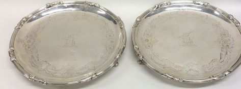 A rare pair of George II silver waiters attractive