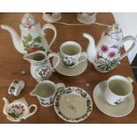 Decorative Portmeirion coffee pots, cream jugs etc