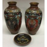 A pair of cloisonne baluster shaped vases, approx.