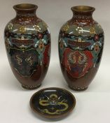 A pair of cloisonne baluster shaped vases, approx.