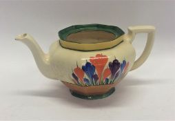 A Clarice Cliff 'Crocus' pattern teapot decorated