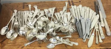 A heavy Kings' pattern silver plated cutlery servi