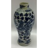 A Chinese baluster shaped blue and white vase deco