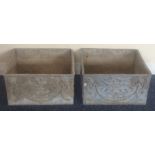 A pair of heavy lead square planters with floral d