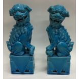 A pair of blue ground Dogs of Foo. Approx. 21 cms