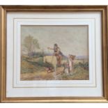 A framed and glazed watercolour depicting a man on