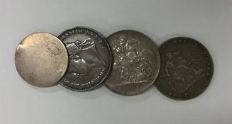 An 1821 Crown together with other silver coins. Es