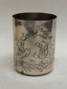 A Russian silver engraved beaker attractively deco