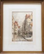W BROADY: A framed and glazed pen and wash depicti