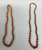 A string of faceted amber beads. Est. £50 - £80