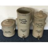 Three stoneware storage containers. Est. £30 - £40