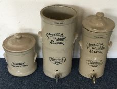 Three stoneware storage containers. Est. £30 - £40