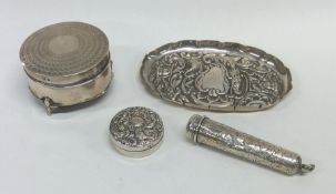 A small silver and engine turned ring box together