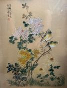 A framed and glazed Oriental watercolour on silk d