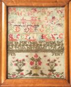 A maple framed sampler dated 1791. Approx. 34 cms