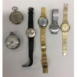 Gents gilt metal wrist and pocket watches. Est. £1