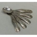 A set of five Continental silver teaspoons. Approx