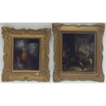 A pair of gilt framed oils on copper, to include a